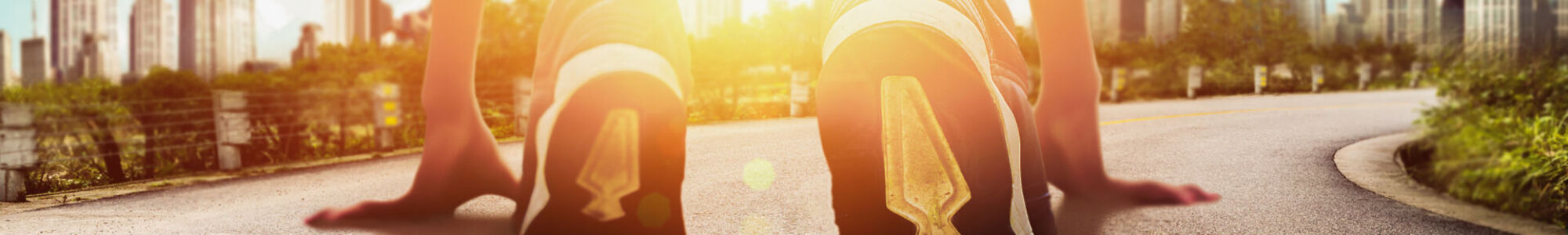 Start of people running on street,with sunrise light.Goal of Success - Image